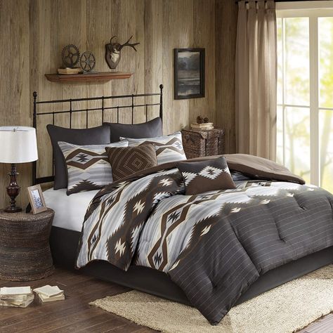 Amazon.com: Woolrich Bitter Creek Oversized Comforter Set Grey/Brown Queen: Home & Kitchen Oversized King Comforter, Modern Comforter Sets, Western Comforter Sets, Southwestern Bedding, Brown Comforter, Lodge Bedding, Oversized Comforter, Modern Comforter, Solid Bed