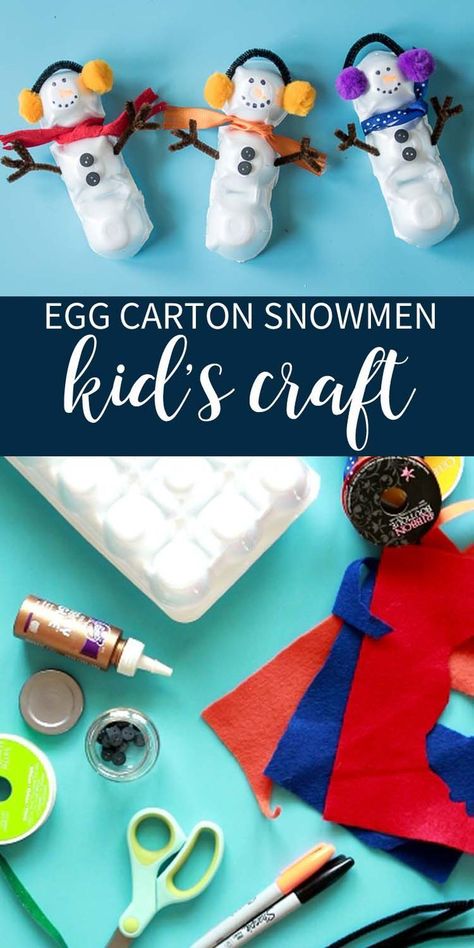 Beat the winter blues with this fun and easy craft!  Basic craft supplies + egg carton + little helpers makes a great craft for cold days! Egg Carton Snowman, Plasticine Ideas, Egg Carton Craft, Carton Craft, Easy Toddler Crafts, Snowman Craft, Egg Carton Crafts, Winter Craft, Halloween Activities For Kids