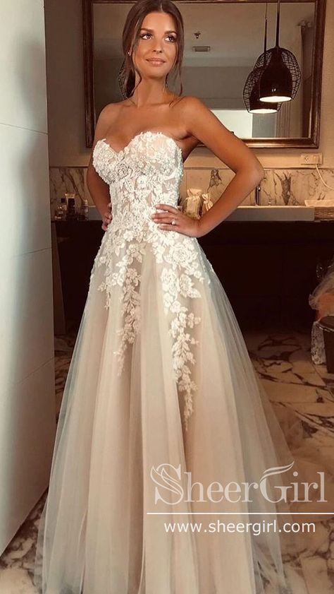 Sweetheart Neck Lace Rustic Wedding Dresses Long Tulle Beach Wedding Dress AWD1473 Vintage lace applique rustic wedding dress. #weddingdress #beadedweddingdress #laceweddingdress #sweetheartneck #luxuryweddingdress #bridalgown #bridaldress #chicweddingdress #sayyestothedress #bridetobe #ballgown #tulleweddingdress #sheergirl A Line Princess Wedding Dresses, Wedding Dress Bride, Champagne Problems, Ceremony Dress, Dress Bride, Rustic Wedding Dresses, Princess Wedding Dress, Bride Gowns, Princess Wedding Dresses