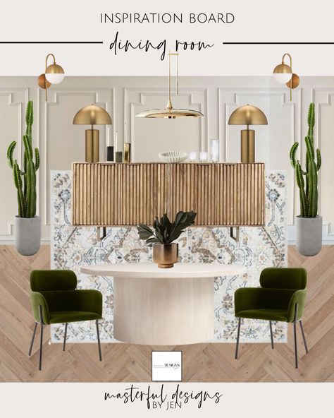 Neutral earthy tones make a delectable dining room style Modern Desert Dining Room, Dining Table Buffet, Dining Room Inspo, Dining Room Artwork, Table Buffet, Modern Desert, Gold Furniture, Lighting Chandelier, Gold Fixtures