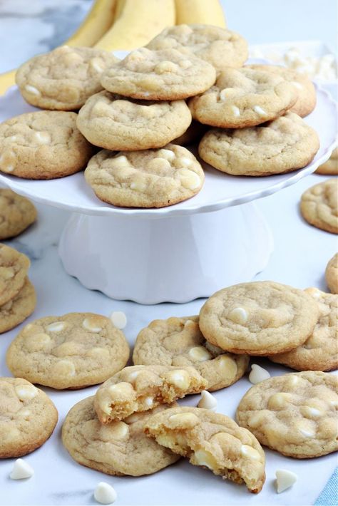 Quick And Easy Banana Pudding, Banana Pudding Cookies, Pudding Cookies Recipes, Easy Banana Pudding, Pudding Cookies, Crinkle Cookies, Banana Pudding, Baking Sheets, White Chocolate Chips