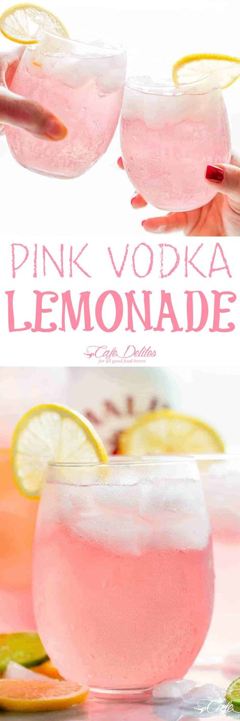 Pink Vodka Lemonade Cocktail - Cafe Delites Drink Ideas Alcoholic, Pink Lemonade Punch, Pink Lemonade Vodka, Pink Vodka, Girls Night Drinks, Pink Lemonade Recipes, Summertime Cocktail, Party Drinks Alcohol, Vodka Lemonade