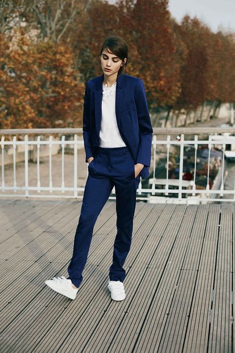 Sonia Rykiel, Blue Suit, White Shirt, A Man, A Woman, Sneakers, Blue, White