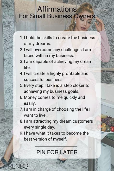 Affirmations for Small Business Owners Daily Affirmations Success, Support Small Business Quotes, Business Prayer, Money And Success, Business Vision Board, Affirmations For Success, Vision Board Examples, Wealth Quotes, Small Business Quotes