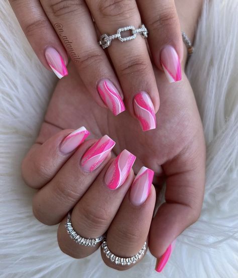 Pink Tip Nails, Holiday Acrylic Nails, Watermelon Nails, French Manicure Nails, Summery Nails, Acrylic Nails Coffin Pink, Cute Gel Nails, Acrylic Nails Coffin Short, Short Acrylic Nails Designs