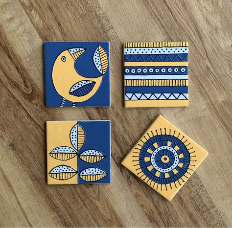 Handmade Tile painting /Use as coasters, Tealight Holder/ Ceramic Material/ 10x10cm/ Washable with water/ Free special wrapping