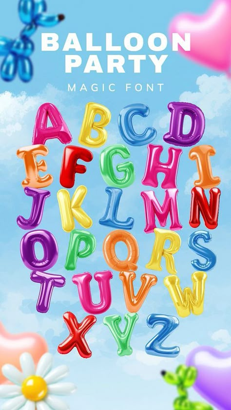 Colorful balloon party magic font Pinterest banner | premium image by rawpixel.com / Aum Birthday Canvas Ideas, Ransom Letters, Party Banner Design, Pinterest Banner, Balloon Font, Magic Font, Balloon Alphabet, Birthday Canvas, Clay Patterns