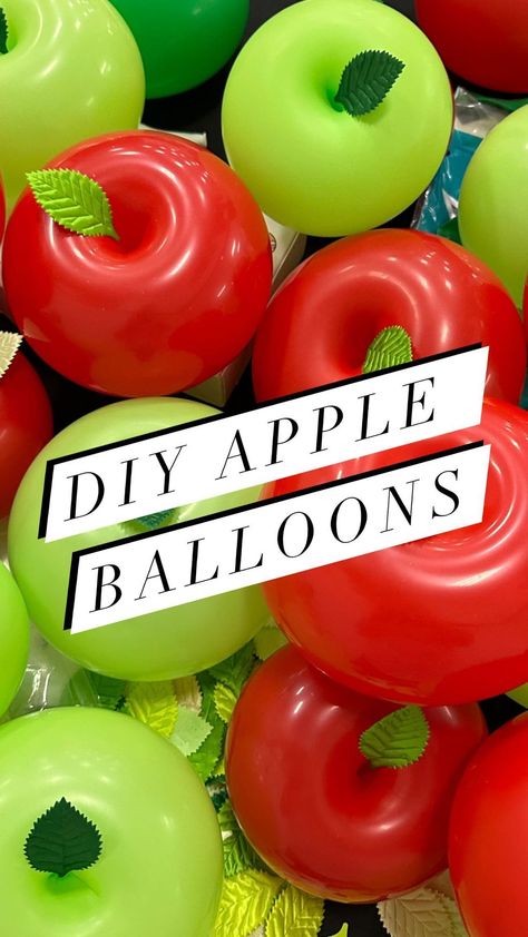 Here ya go!🍎This is how you make apple balloons! **Be sure to ONLY fill the balloon 1/3 of the way!** I added a leaf to the top with… | Instagram Diy Apple Craft, Apple Themed 1st Birthday Party, Very Hungry Caterpillar Graduation, Apple Orchard Classroom Theme, Apple Baby Shower Decor, Apple Decorations Party, Apple Orchard Birthday Party, Apple Classroom Decor, Teacher Appreciation Balloons