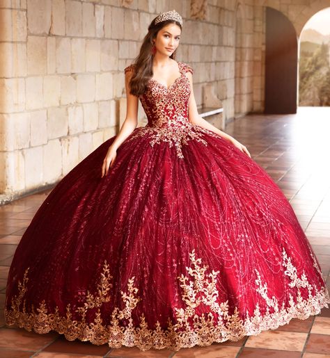 Red Quince, Queen Anne Neckline, Red Quinceanera Dresses, Quince Dress, Quinceanera Dress, Red Ball, Dress Sleeve Styles, Lace Decor, Pageant Dress