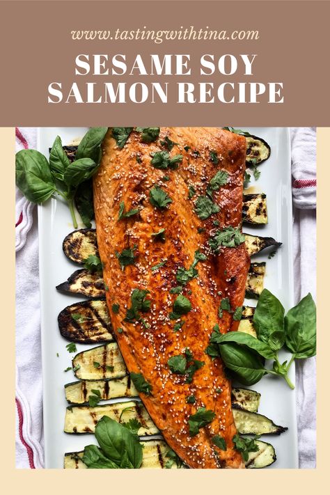 Sesame Soy Salmon Recipe is a perfect healthy, easy and quick dinner. Sesame Soy Salmon, Fall Baking Recipes Pumpkin, Baking Recipes Pumpkin, Asparagus Zucchini, Grilled Zucchini Recipes, Soy Salmon, Salmon Grilled, Dinner Salmon, Dinner Recipes Quick