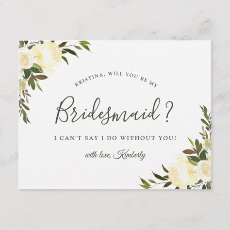 Will U Be My Bridesmaid, Wedding Invitation Stationary, Postcard Wedding Invitation, Bridesmaid Invitation, Floral Bridesmaid, White Chic, Wedding Party Supplies, Bridesmaid Proposal Cards, Be My Bridesmaid Cards