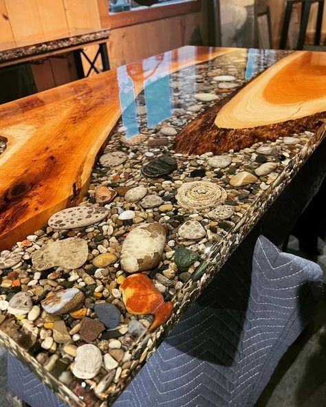 Michigan Rockhounds | Commissioned American cherry coffee table. | Facebook Diy Shelf Decor, Cherry Coffee Table, Rock Table, Diy Resin Table, Epoxy Countertops, Resin Tables, Diy Shelf, Lilly Pad, Amazing Furniture