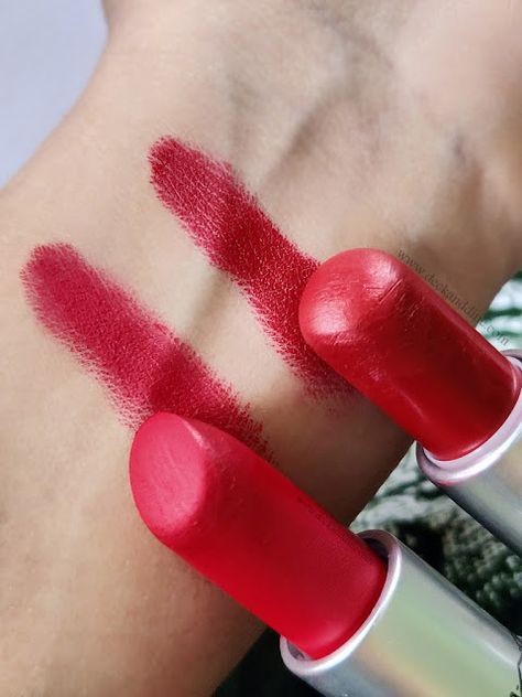 TUG OF WAR: MAC Cosmetics Ruby Woo vs MAC Cosmetics Russian Red - Deck and Dine Mac Ruby Woo Vs Russian Red, Clarins Lipstick, Ruby Red Lipstick, Russian Red Mac Lipstick, Mac Russian Red, Mac Ruby Woo, Red Lipstick Matte, Mac Retro Matte, Russian Red