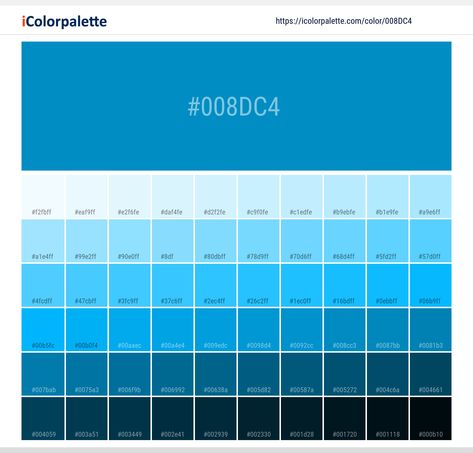 Color space information  #008dc4 |  Pantone Process Blue Up. Similar Pantone Color name Information, Color Schemes, Light / Darkshades, Tones, Similar Colors , Preview the color and download Photoshop swatch and solid color background image Pantone Color Book, Space Information, Flat Color Palette, Hexadecimal Color, Christmas Color Palette, Hex Color, Pastel Color Schemes, Purple Color Palettes, Hex Color Palette