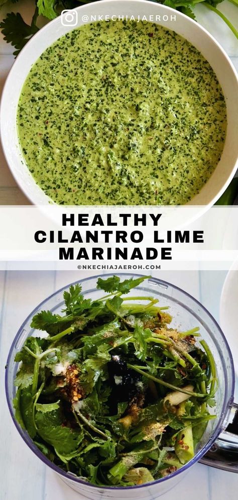 Homemade Cilantro Lime Marinade (Vegan) - Nkechi Ajaeroh Serrano Pepper Recipes, Cilantro Marinade, Cilantro Lime Marinade, Meat Marinades, Lime Marinade For Chicken, Marinated Turkey, Lime Marinade, Yogurt Marinade, Serrano Peppers