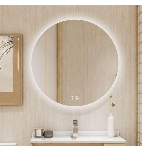 Wall Mount Lighted Makeup Mirror, Bathroom Light Fixtures Over Round Mirror, Makeup Mirrors With Lights, Bathroom Mirror Led Light, Bathroom Light Mirror, Circle Mirror With Lights, Circle Vanity Mirror, Lighted Mirrors For Bathrooms, Circle Mirror Bathroom