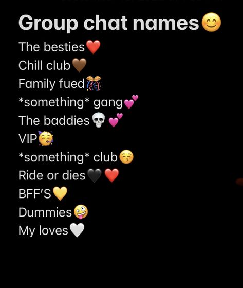 Gang Names Ideas Aesthetic, Insta Group Names For Friends, Bro Names, Besties Group Names, Whatsapp Group Names Friends Funny, Bff Group Names, Group Names For 6 Friends, Czns Group Name, Friend Group Chat Name Ideas