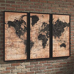 Pollyanna Wall Art (Set of 3)   | Ashley Furniture HomeStore Painted Picture Frames, World Map Art, Continental Divide, Black Wall Art, World Map Wall Art, Black Frames, World Map Wall, Wall Art Set Of 3, Wall Maps