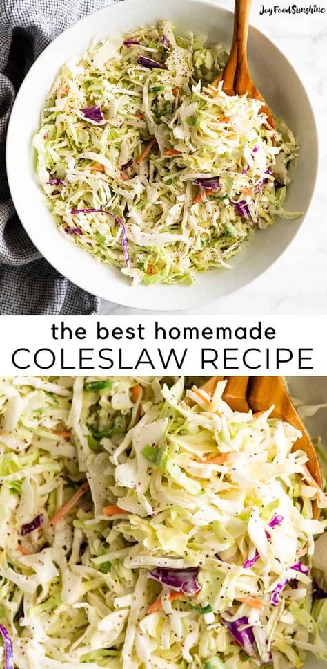 The best coleslaw recipe is easy to make in under 5 minutes! This homemade coleslaw is lightened up and only sweetened with honey, and is a delicious summer BBQ side dish! Picnic Food Recipes, Homemade Coleslaw Recipe, Easy Coleslaw Recipe, Homemade Coleslaw Dressing, Coleslaw For Pulled Pork, Best Coleslaw, Summer Bbq Side Dishes, Best Coleslaw Recipe, Bbq Potluck