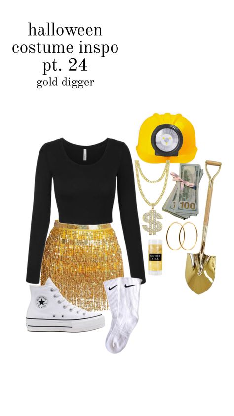 costume inspo pt. 24 : gold digger💵⭐️ #fyp #f4f #follow #31daysofcostumes #outfitinspo #fitinspo #costumeinspo #halloween #costume #spookyszn Digger Costume, Lilly Pulitzer Outfits, Gold Costume, Costume Inspo, Gold Digger, Fitness Inspo, Lilly Pulitzer, Halloween Costume, Halloween Costumes