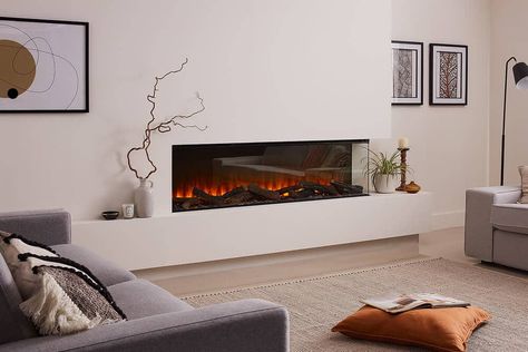 New Forest Electric 63" Fireplace | Valor Fireplaces Inset Electric Fires, Entertainment Wall, Electric Fire, Chimney Breast, Behind The Glass, Electric Fires, Fire Features, Media Wall, New Forest