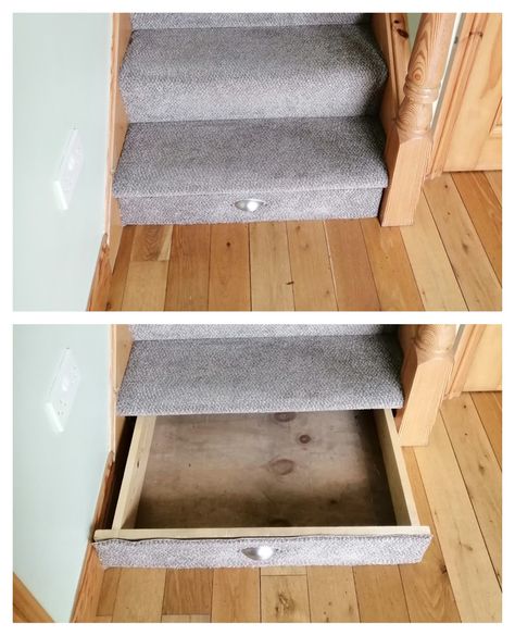 Bottom Of Stairs Shoe Storage, Stair Drawer, Stair Drawers, Home Storage Solutions, Narrow Shoes, Happy House, Furniture Repair, Carpet Stairs, Hidden Storage