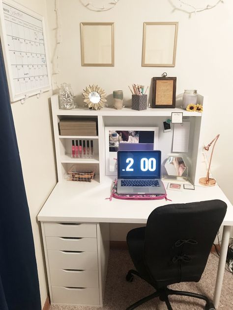 IKEA desk with Alex Drawers #IKEA #IKEAdesk #homeoffice Ikea Mikey Desk Ideas, Desk From Ikea, Mickie Desk Ikea Ideas, Ikea Desk Inspiration, Ikea Desk Decor, Alex Ikea Desk, Micke Desk Ikea Ideas, Bedroom Desk Ikea, Ikea Desk Ideas