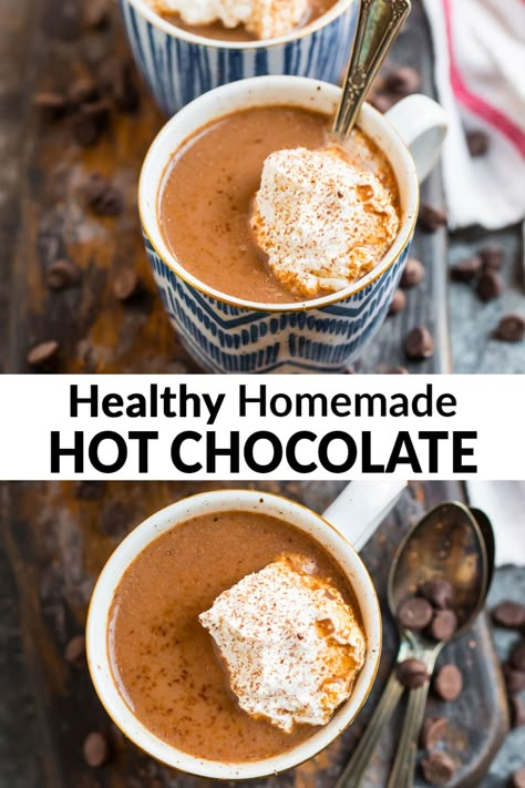 Low Sugar Hot Chocolate, Healthy Hot Chocolate Recipe, Sugar Free Hot Chocolate, Hot Chocolate Toppings, Healthy Hot Chocolate, Classic Hot Chocolate, Chocolate Almond Milk, Low Calorie Vegan, Vegan Hot Chocolate