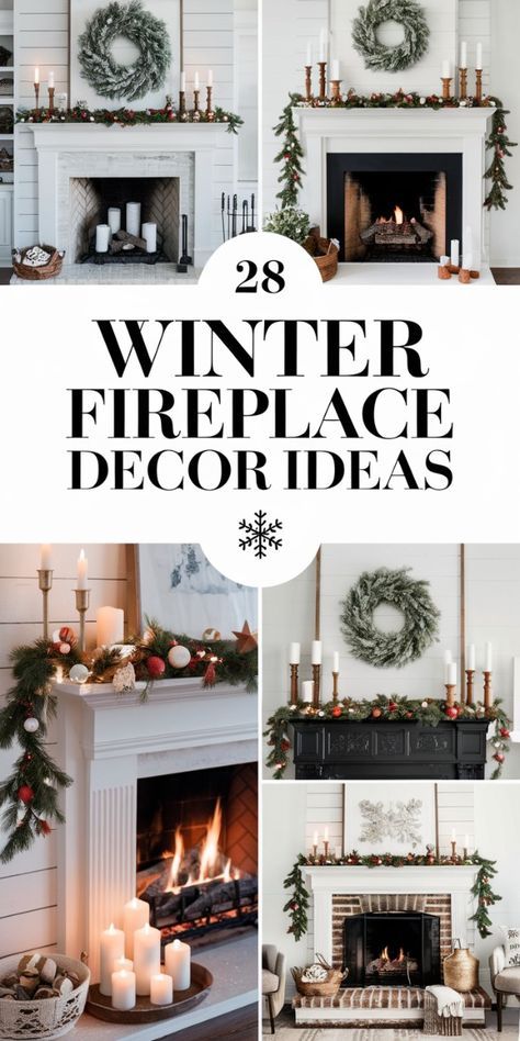 Wreaths On Fireplace, Family Room Mantle Decor, Minimal Christmas Mantel Decor, Fireplace Decor Ideas Christmas, Classy Winter Decor, Christmas Mantle Decor Simple, Fireplace Shelf Decor Ideas, Christmas Mantle Simple, Winter Mantel Decor After Christmas