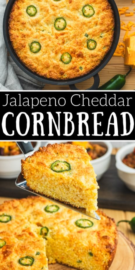 This is the Jalapeño Cheddar Cornbread recipe you have been searching for! It’s moist, it’s buttery, it’s cheesy and it has just the right amount of jalapeño pepper heat. Best of all, the combination of cornmeal and flour creates a tender, yet textured crumb while browned butter adds sweetness and moisture. Germany Recipes, Cornmeal Cakes, Comfort Snacks, Bahamas Recipes, Jalapeño Cheddar Cornbread, Savory Cornbread, Best Cornbread Recipe, Cornbread With Corn, Jalapeno Cheddar Cornbread