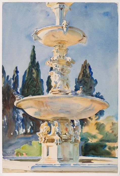 Italian Fountain, John Singer Sargent Watercolors, John Sargent, Sargent Art, Watercolor Architecture, Brooklyn Museum, John Singer Sargent, Plein Air Paintings, Watercolor Inspiration