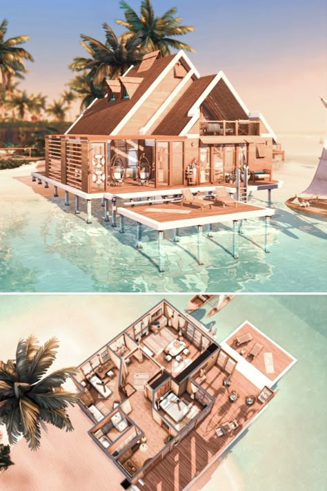 The Sims 4 wooden Beach House for small family, coastal and cozy design. No CC Lot. #ShowUsYourBuilds #thesims4 #Sims4 #sims4game #ts4house #ts4build #ts4builds #ts4nocc #ts4mm #simsbuilds #ts4 #sims4housebuild #sims4house #sims4home #sims5 @thesimsresource #sims4build #simshousedesign #thesims4housebuild This is a beautiful Family Home perfect for a family of 6. Lot size: 20/30. No Custom Content was used NoCC . Download here: https://www.thesimsresource.com/downloads/1701757 Sims 4 Two Story House Layout, Ts4 Beach House, Sims 4 Island Living House Layout, Sims Beach House Floor Plans, Sims4 Beach House, Island Living Sims 4 House, Sims 4 Small Houses Layout, Sims 4 Beach House Floor Plans, Sims 4 Sulani House