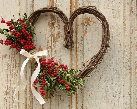 Fresh Christmas Garland Boxwood Wreath Cotton by BoxwoodManorFarm Wood Handicrafts, Fresh Christmas Garland, Willow Heart, Mini Boxwood Wreath, Vday Decor, Winterberry Holly, Heart Shaped Wreath, Primitive Farmhouse Decor, Red Berry Wreath