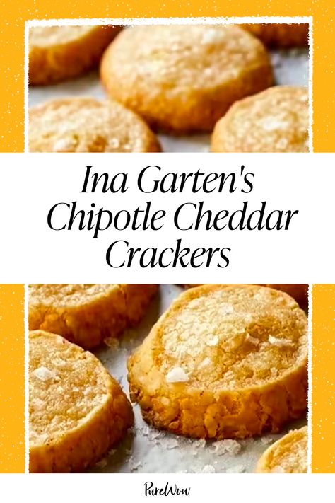 Ina Garten's Chipotle Cheddar Crackers Recipe - PureWow Ina Garten Cheddar Crackers, Ina Garden Cheese Crackers, Ina Garden Chipotle Cheddar Crackers, Cheddar Spritz Crackers, Ina Garten Chipotle Cheddar Crackers, Chipotle Cheddar Crackers Ina Garten, Savory Shortbread Recipes, Cheddar Cheese Crackers, Tortilla Crackers