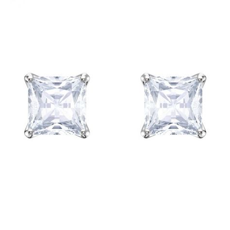 Swarovski Attract Silver Stud Earrings Swarovski Earrings Studs, Princess Cut Stud Earrings, Unode50 Jewelry, Clear Crystal Earrings, Square Stud Earrings, Square Earrings Studs, Square Stud, Swarovski Earrings, Square Earrings