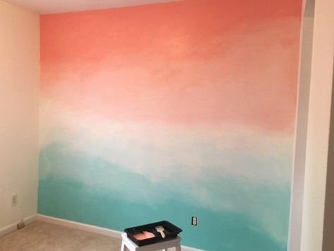 Ombre Accent Wall, Ombre Painted Walls, Sunset Ombre, Ombre Paint, Paint Trays, Ombre Wall, Pink Paint, Happy Paintings, Pink Room