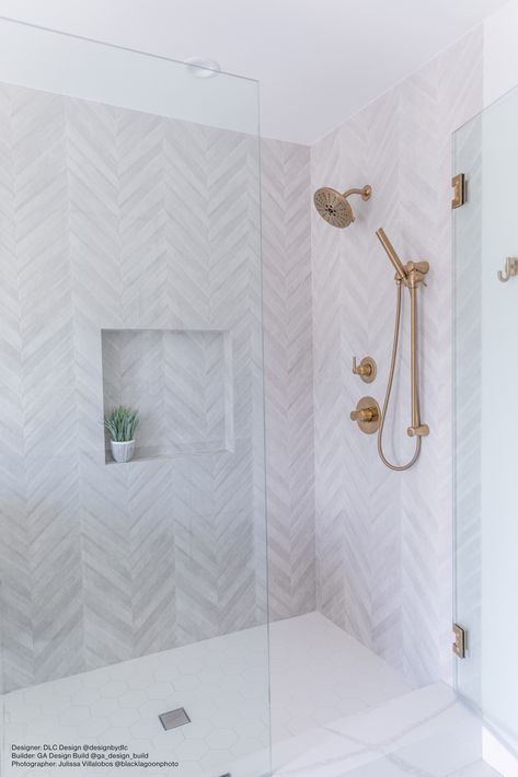 Ceramic Panel, Bathroom Upstairs, Chevron Bathroom, Master Bath Shower, Chevron Tile, Master Shower, Bathroom Redesign, Bath Tiles, Reno Nevada