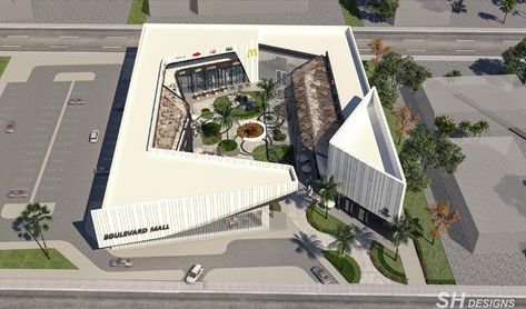 BOULEVARD FOODCOURT on Behance Graphic Design Landscape, Hotel Design Architecture, Mall Facade, Landscape Design Drawings, Facade Architecture Design, Arch Architecture, Strip Mall, Mall Design, Architecture Sketchbook