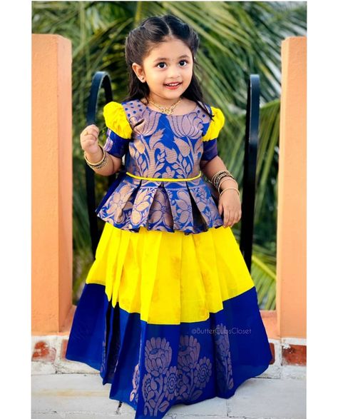 ButterCubs Closet on Instagram: “Launching New festive collections ❤️ Silk cotton pattu pavadai and tops for lil ones Please DM to order. Comes with full cotton lining.…” Sana Outfits, Traditional Baby Dresses, Pattu Pavadai Designs, Langa Blouse, Indian Dresses For Kids, Sari Blouses, Kids Party Wear Dresses, Pattu Pavadai, Kids Dress Collection