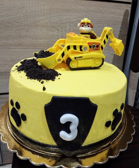 Rubble And Crew Birthday Cake, Rubble Birthday Cake, Rubble Paw Patrol Cake, Diy Fondant Cake, Rubble Paw Patrol, Paw Patrol Cake, Paw Patrol Party, Paw Patrol Birthday, 3rd Birthday Parties