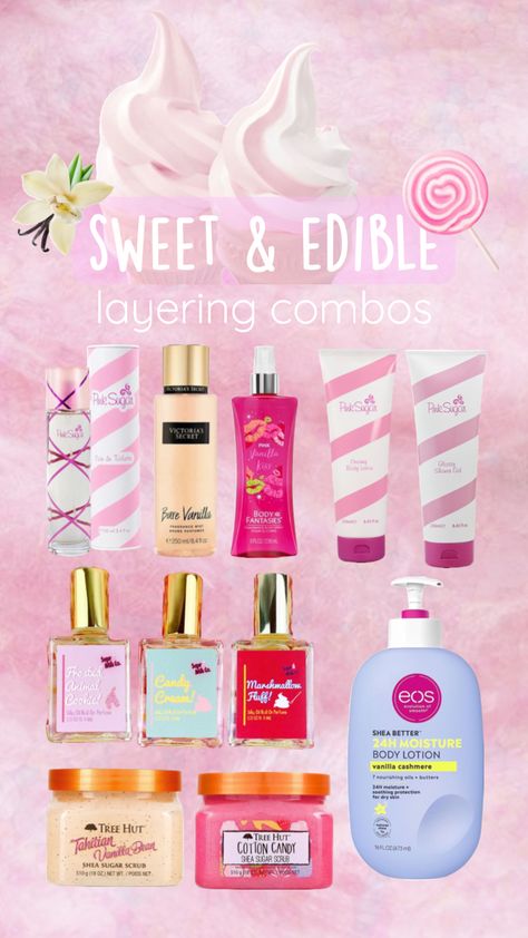 most of the perfumes i wear and want are here hehe #myfirstshuffle #inspo #beauty #perfume #perfumelayering #sweettooth #gourmandperfume #vanillaperfume #sweetperfume #scents #fragrancelayering #fragances Pink Sugar Perfume, Sugar Perfume, Sweet Perfume, Fragrances Perfume Woman, Perfume Body Spray, Vanilla Perfume, Perfume Collection Fragrance, Shower Skin Care, Perfect Skin Care Routine