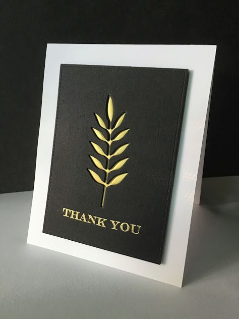 Black Cardstock Ideas, Simple Thank You Cards Diy, Masculine Thank You Cards, Black And Gold Cards, Black And White Cards, Cards Black And White, Black Cards, Memory Box Dies, Cas Cards