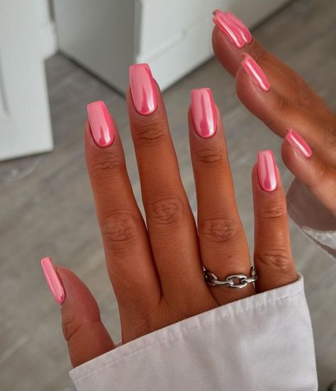 Pink Holiday Nails Summer, Summer Holiday Nails 2024, Nail Inspiration Summer 2024 Square, Paznokcie Hello Kitty, Biab Nails, Pink Chrome Nails, Sculptured Nails, Chrome Nails Designs, Special Nails