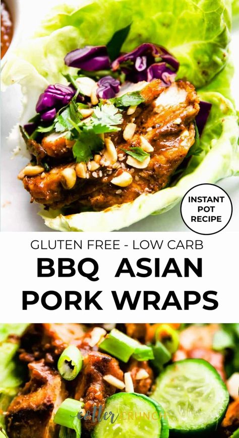 These gluten free BBQ Asian Pork Lettuce Wraps are cooked in the Instant Pot for easy meal prep! They're dairy free, budget friendly, and perfect for a low carb lunch or a light summer meal. Try this healthy lettuce wraps idea the next time you buy pork on sale! Pulled Pork Lettuce Wraps, Healthy Lettuce Wraps, Gluten Free Dairy Free Recipes Dinner, Cotter Crunch, Lettuce Wraps Healthy, Gluten Free Bbq, Bbq Pork Recipes, Df Recipes, Asian Lettuce Wraps