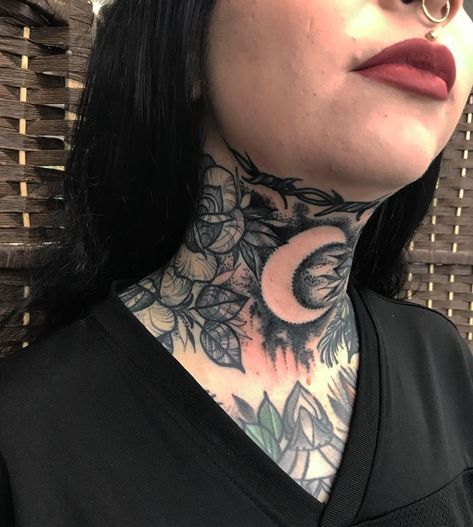 Throat Tattoo Designs, Neck Tattoo Cover Up, Throat Tattoos, Flower Neck Tattoo, Front Neck Tattoo, Full Neck Tattoos, Butterfly Neck Tattoo, Girl Neck Tattoos, Side Neck Tattoo