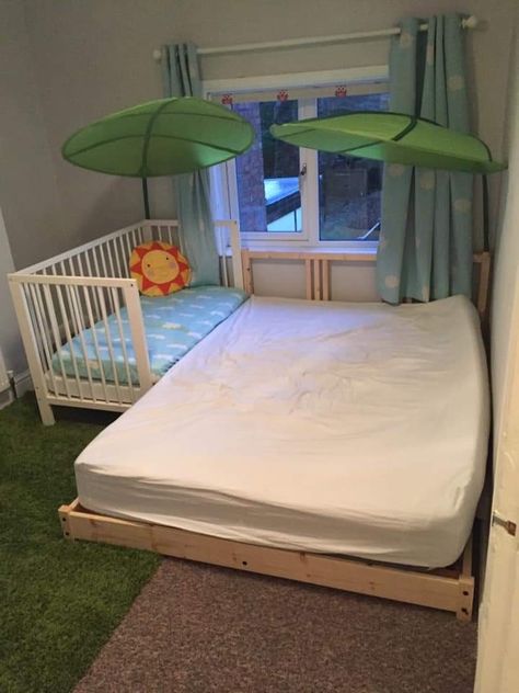 Floor Bed Family, Cosleeping Floor Bed, Floor Bed Cosleeping, Adult Floor Bed, Cosleeping Bedroom Ideas, Co Sleeping Bedroom Family Bed, Bed Extension For Baby, Floor Beds For Adults, Crib Floor Bed