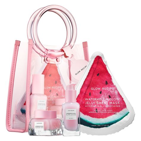 Glow Recipe Limited Edition Watermelon Jelly Tote Set Skincare Sephora, Watermelon Jelly, Glow Recipe Watermelon, Gifts For Makeup Lovers, Makeup Bag Essentials, Sephora Skin Care, Skincare Inspiration, Glow Recipe, Makeup Gift Sets