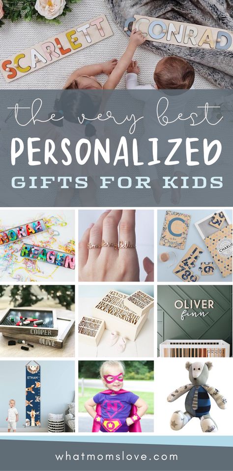 Best Personalized Gifts for Kids | Unique custom Christmas or birthday present ideas for girls and boys, from babies to toddlers and teens. Your children will cherish these gifts and they will become keepsake in your family. #giftideas Personalized Gifts For Boys, Personalized Gifts Kids, Personalized Kids Gifts, Personalized Stocking Stuffers, Best Personalized Gifts, Birthday Present Ideas, Toy Gift Guide, Non Toy Gifts, Joy Gifts