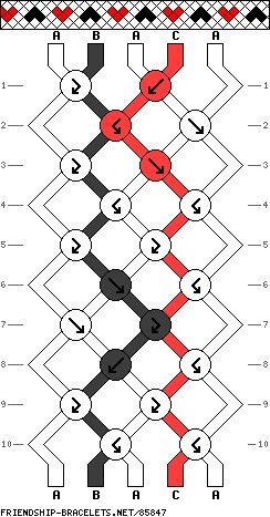 Friendship Bracelet Patterns Heart Easy, 3 Color Heart Friendship Bracelet, Easy Heart Bracelet Patterns, Cheetah Print Friendship Bracelet Pattern, 2 String Bracelet Patterns, Bracelet Patterns Knot, Half And Half Bracelet Patterns, Easy Beginner Bracelet Patterns, Pattern For Friendship Bracelet