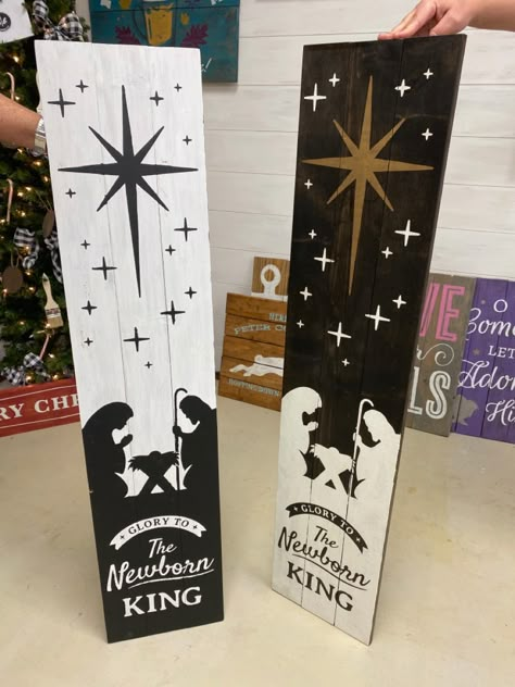 Nativity Porch Sign, East Fall Crafts, Outdoor Christian Christmas Decorations, Nativity Porch Leaner, Wooden Christmas Signs Diy Rustic Wood, Christmas Wood Signs Diy, Christmas Boards Signs, Christmas Wood Art, Wood Crafts To Sell